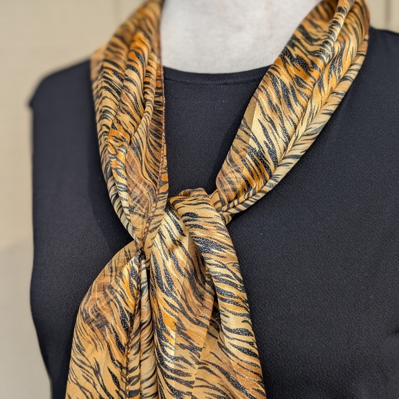 Golden Orange Sparkly Silky Animal Print Scarf - Picture 2 of 5